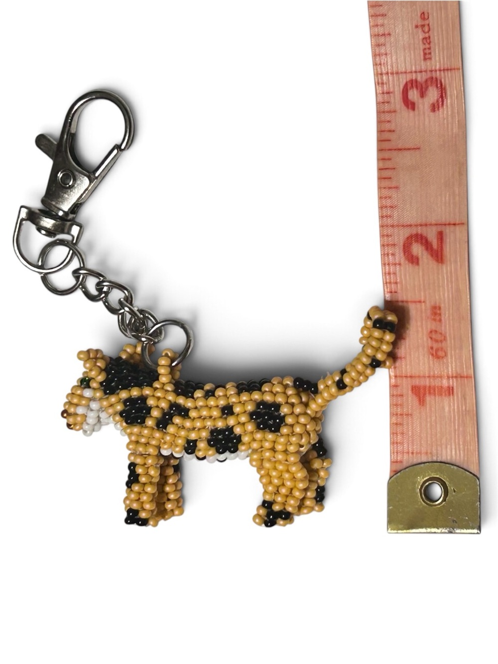 GrandmaMia 3D Savannah Cat MIYUKI DELICA Glass Bead Bag Charm Handmade NWT - Picture 3 of 4